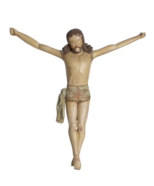 Cristo en la cruz.Escultura de madera tallada y policroma