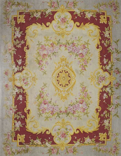 Alfombra en lana de nudo español de estilo Carlos IV, con f