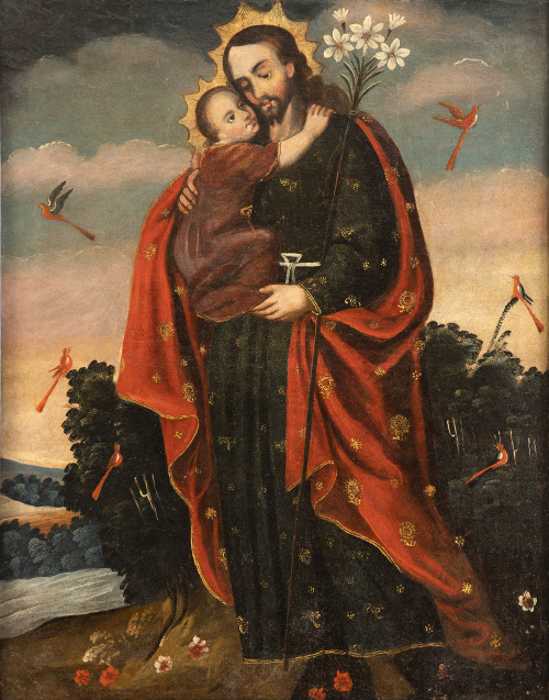 ESCUELA PERUANA, SIGLO XVIIISan José sobre un paisaje