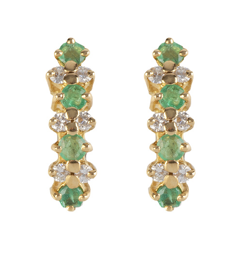 Pendientes con esmeraldas y brillantes alternos en banda ar