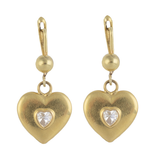 Pendientes largos con diseño corazón con circonita central