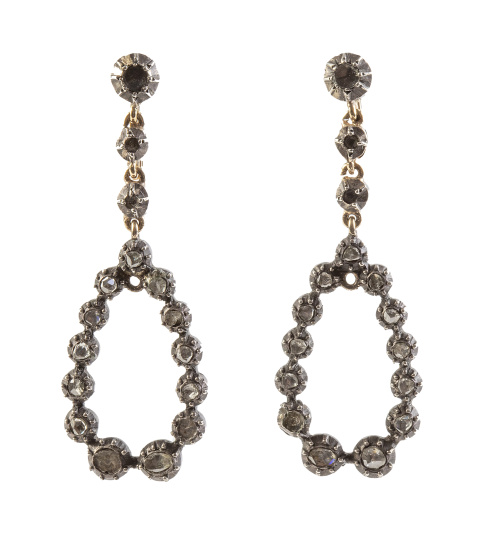 Pendientes largos S. XIX largos de diamantes con diseño de 