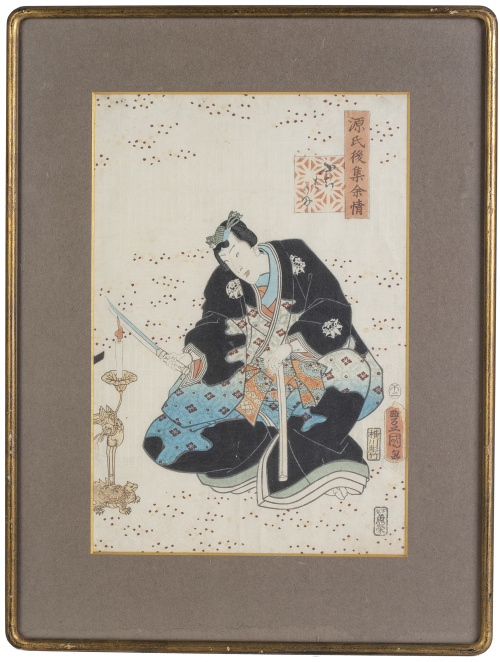 Escuela de Utagawa Kuniyoshi.Dama con espada, estampa.J