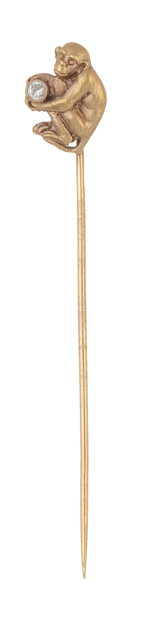 Alfiler de corbata de pp. S. XX con monito abarzando chatón