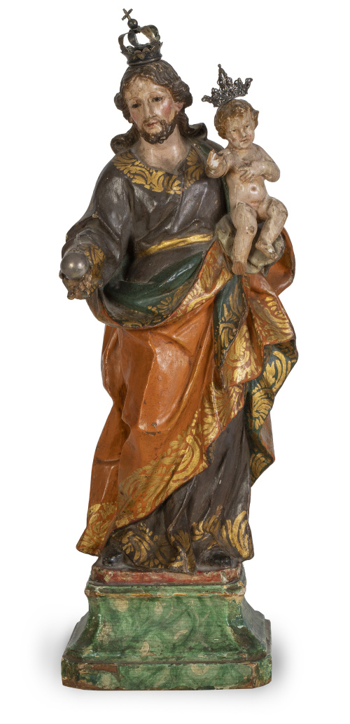 San José con el Niño.Madera tallada, policromada y dorada