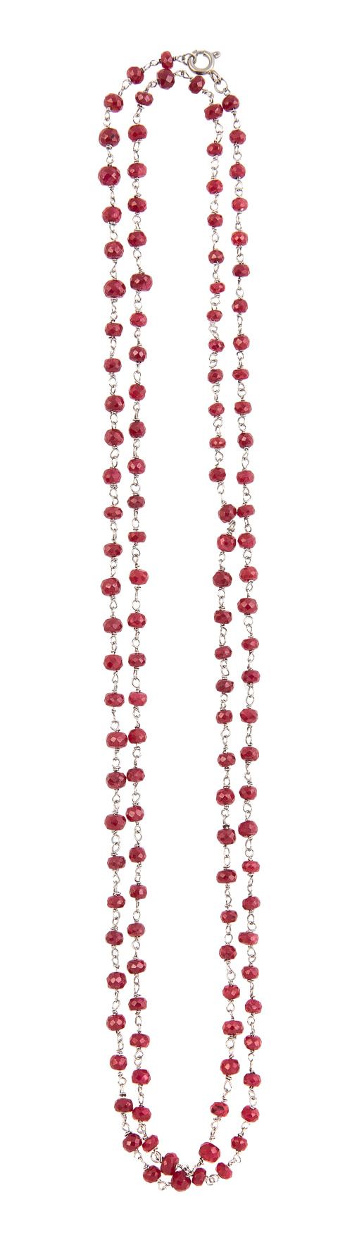 Collar largo de esferas facetadas de rubíes alternas con ca