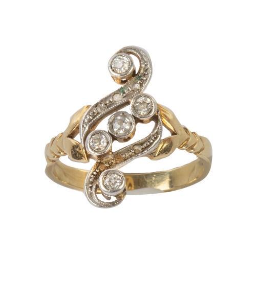 Sortija lanzadera de ff. S. XIX con brillantes de talla ant