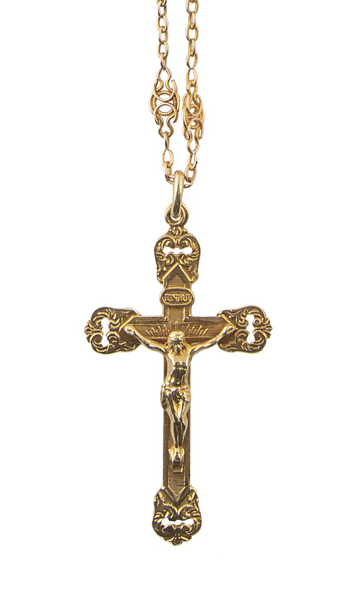 Crucifijo colgante de cadena de eslabones combinados con mo