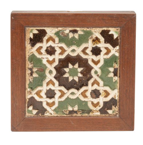 Azulejo de cerámica esmaltada con estrellas en verde, melad