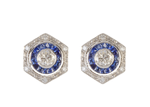 Pendientes ojo de perdiz de brillantes y zafiros calibrados