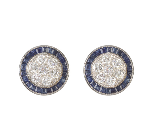 Pendientes circulares de pavé de brillantes orlado de zafir