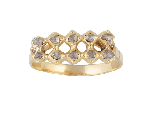 Sortija S. XIX con dos bandas de diamantes de talla rosa