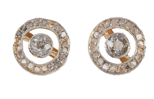 Pendientes ojo de perdiz pp. S XX con diamantes y brillante