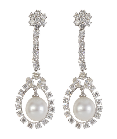 Pendientes largos de brillantes y diamantes marquisse, con 