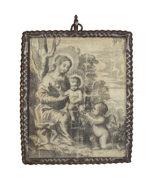 La Virgen con el Niño y un ÁngelMedalla devocional con gr