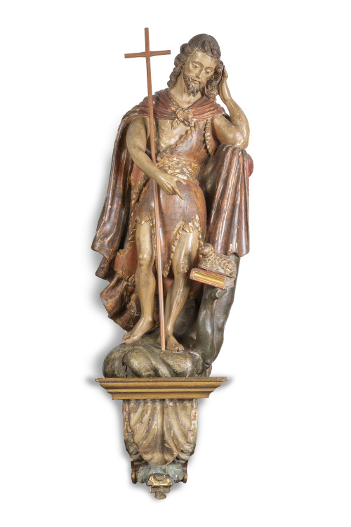 San Juan Bautista y el cordero.Escultura de madera tallad