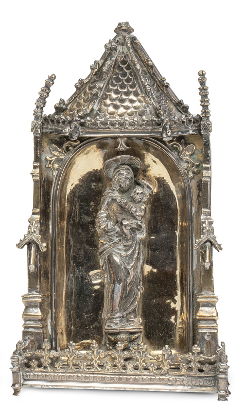 Portapaz de plata con la Virgen y el Niño. Con marcas,Zar