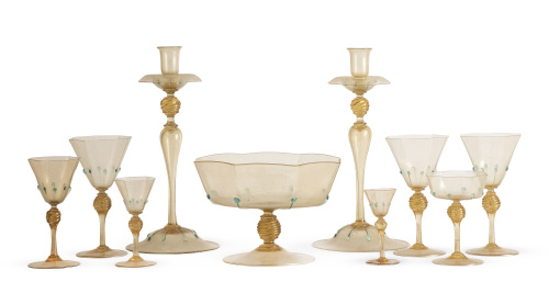 Cristalería en vidrio a  la "façon de Venice" en color ámba