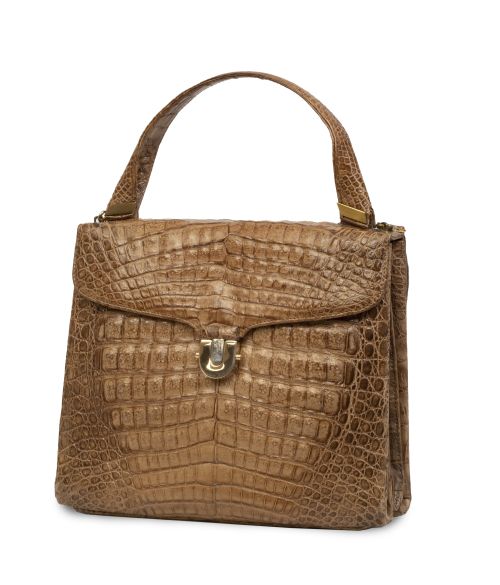 Bolso de piel de cocodrilo colo tabaco con correas de hombr