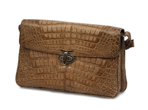 Bolso de piel de cocodrilo color tabaco con correa extensib