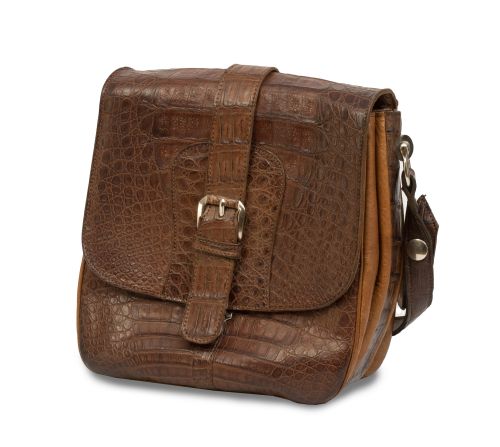Bolso de piel de cocodrilo tipo bolsa de caza marrón oscuro