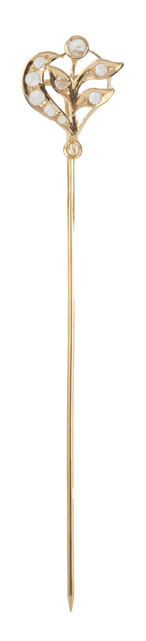 Broche de pp. S. XX con diseño de hojas con zafiros blancos