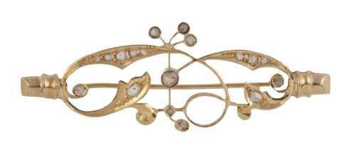 Broche de pp. S. XX con diamantes en líneas de ramas entrel