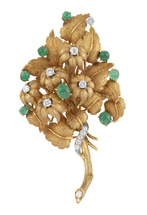 Broche años 50 con diseño de ramo de flores y hojas decorad