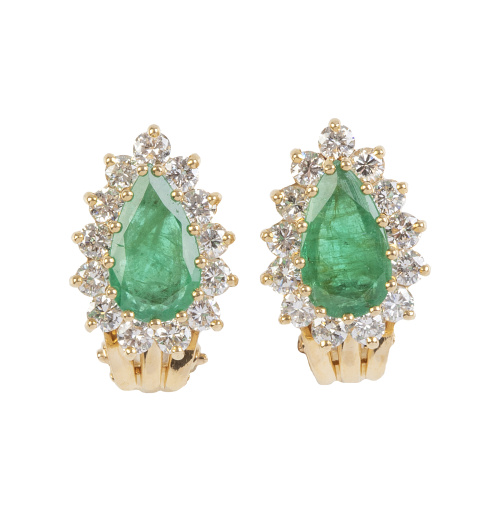Pendientes con esmeralda talla pera orlada de brillantes