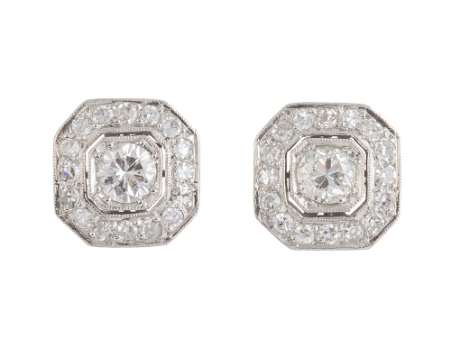 Pendientes estilo Art-Decó con brillante central en marco o