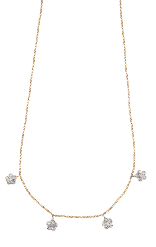 Collar con cuatro flores de brillantes colgantes de cadena