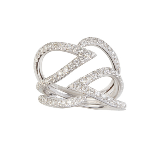  Sortija de brillantes en diseño asimétrico calado de hojas