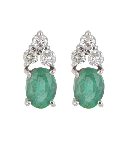 Pendientes con esmeralda oval y trébol superior de brillant