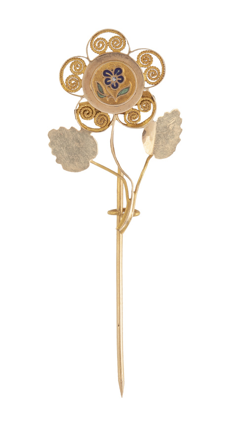 Broche alfiler francés de pp. S XX con diseño flor con péta