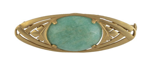 Broche Art-Nouevau francés con cabuchón de jadeita central 