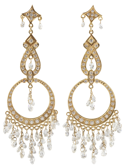 Pendientes largos de brillantes y diamantes talla briolette