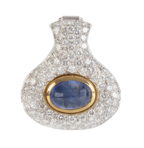 Colgante de zafiro y brillantes con diseño de gota