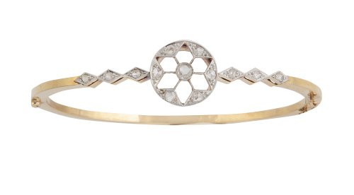 Pulsera rígida años 20 con rosetón central calado de diaman
