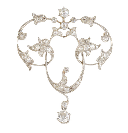 Colgante Art-Nouveau de brillantes en diseño de formas vege