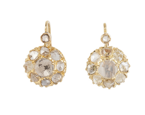 Pendientes de ff. S. XIX  de rosetón de diamantes talla rosa