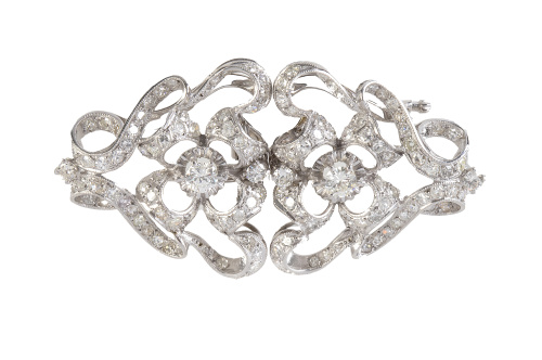 Broche doble clip de brillantes con diseño simétrico de flo