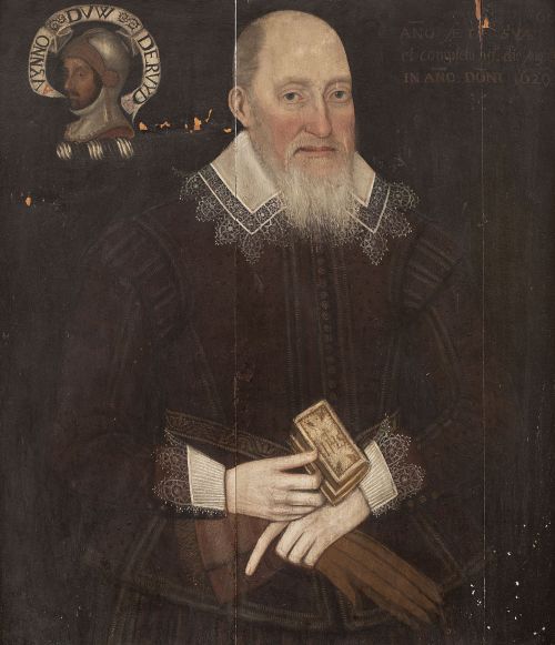 ESCUELA INGLESA, H. 1629Retrato de caballero con escudo d
