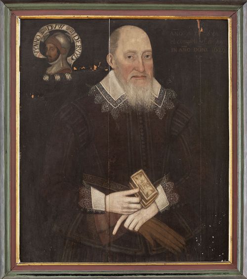 ESCUELA INGLESA, H. 1629Retrato de caballero con escudo d