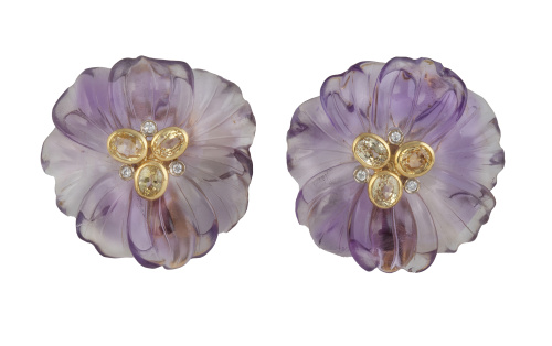 Pendientes flor ROSA BISBE con grandes pétalos de amatista 