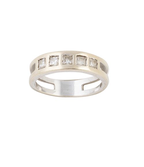 Sortija media alianza de diamantes carré en aro calado