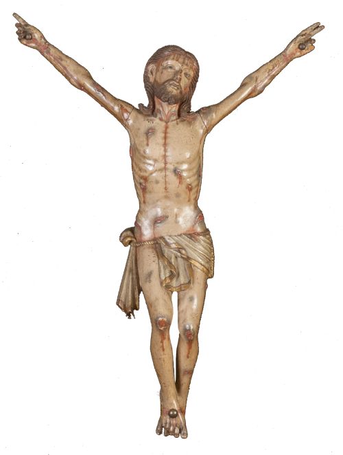 Cristo expirante.Madera tallada y policromada, con marco 