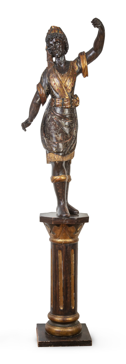 "Blackamoor" de madera tallada, policromada y dorada, con a
