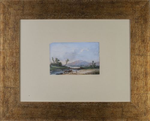 ESCUELA MEXICANA, 1842Paisaje de México con vaquero y tor