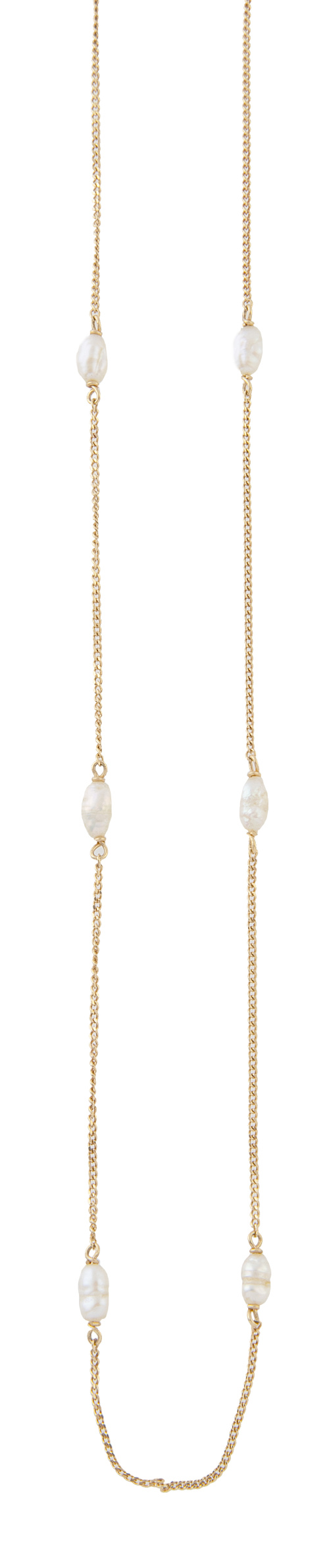 Cadena con perlas barrocas combinadas con tramo de fina cad