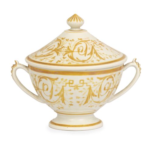 Azucarero con tapa y asas de loza esmaltada de la serie del